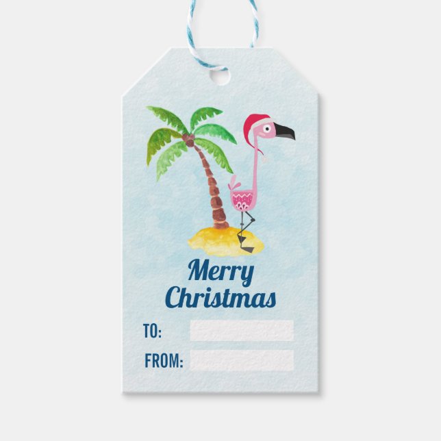 Pink Flamingo Tropical Christmas Whimsical Geschenkanhänger (Vorderseite)