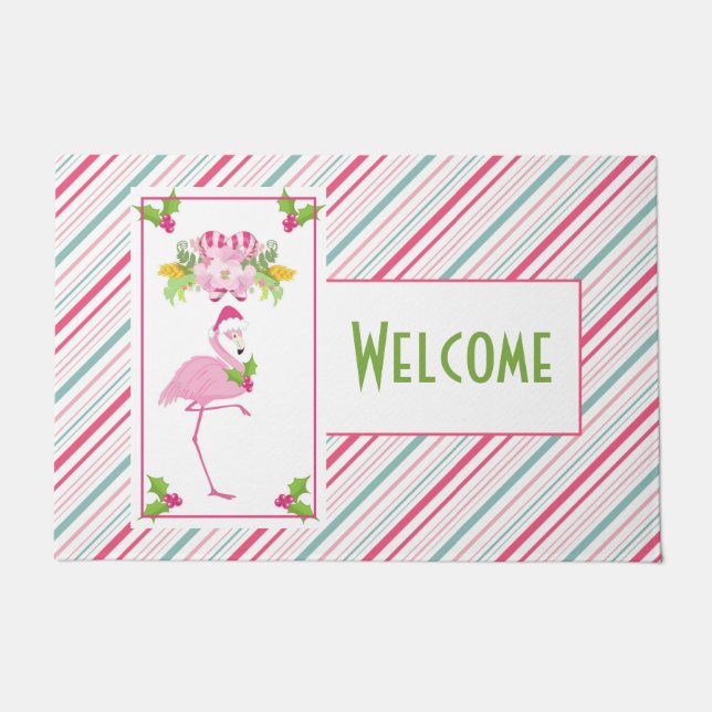 Pink Flamingo Tropical Christmas Willkommen Fußmatte (Vorderseite)