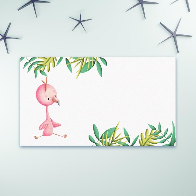 Pink Flamingo Tropical Floral Platzkarte (Von Creator hochgeladen)