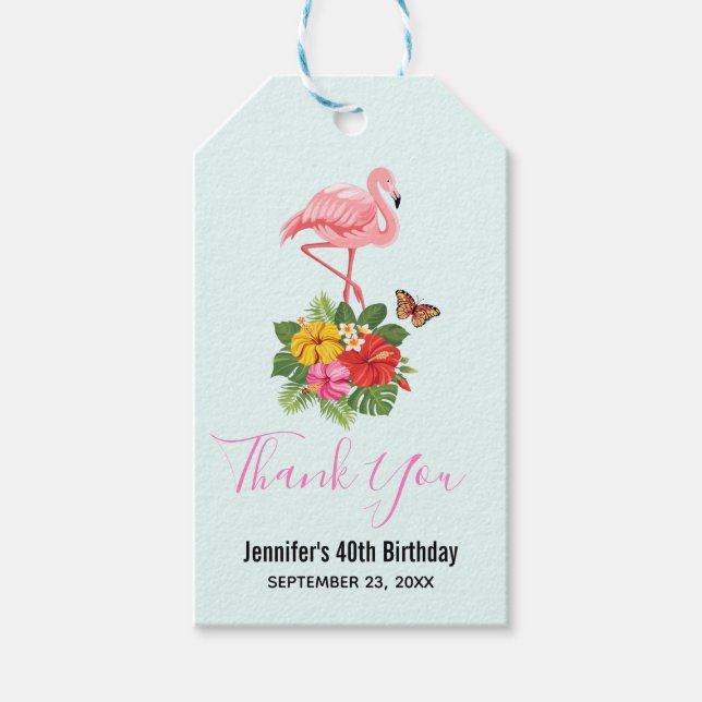 Pink Flamingo & Tropical Hibiskus Extravagant Viel Geschenkanhänger (Vorderseite)