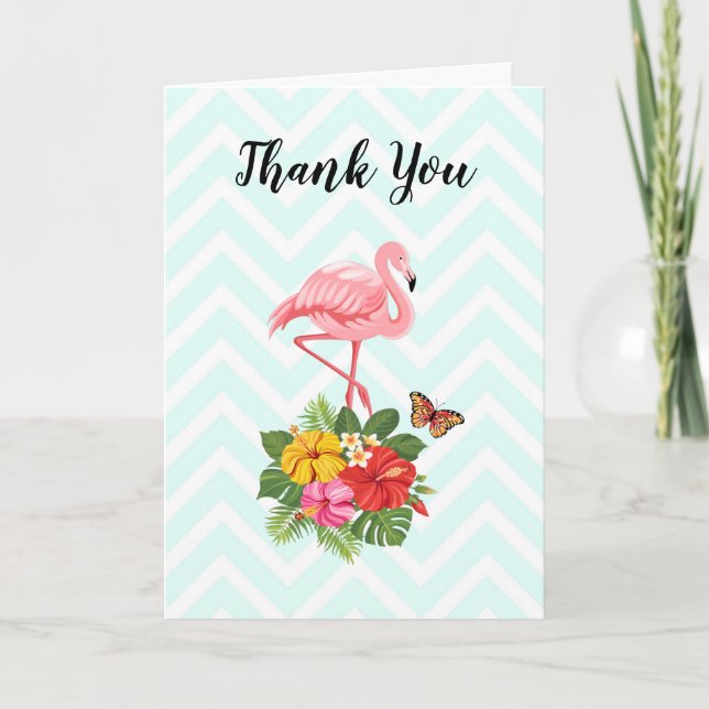 Pink Flamingo & Tropical Hibiskus Extravagant Viel Karte (Vorderseite)