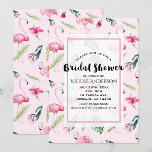 Pink Flamingo Tropical Hibiskus Floral Bridal Einladung