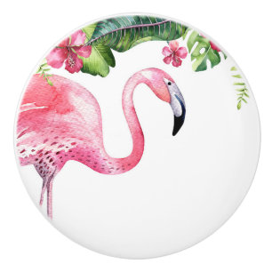 Pink Flamingo Tropical Hibiskus Island Summer Keramikknauf