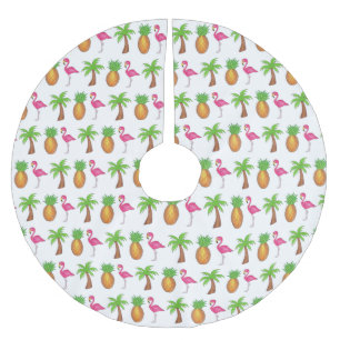Pink Flamingo Tropical Island Palm Tree Ananas Polyester Weihnachtsbaumdecke
