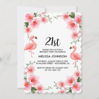 Pink Flamingo Tropical Orchid 21. Geburtstag Einladung