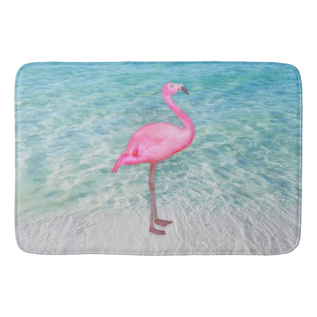 Pink Flamingo Tropical Sandy Beach Moderner Chic Badematte (Vorderseite)
