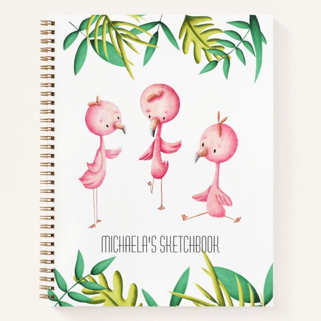 Pink Flamingo Tropical Sketchbook Notizbuch (Vorderseite)