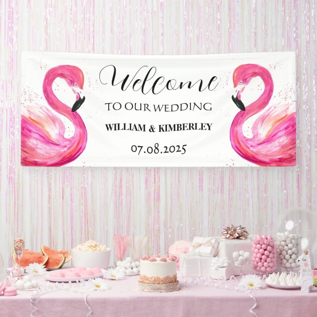 Pink Flamingo Tropical Summer Beach Hochzeit Banner (Party)