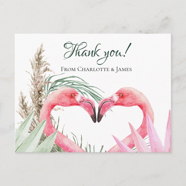 Pink Flamingo Tropical Vielen Dank für Ihre Hochze Postkarte (Vorderseite)