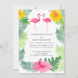 Pink Flamingo Tropical Wedding Personalisiert Einladung