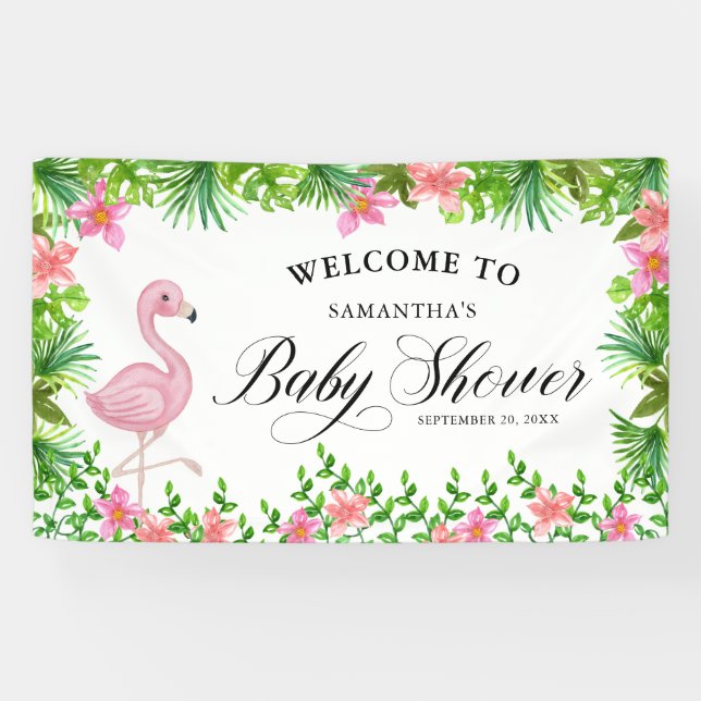 Pink Flamingo Tropical Willkommen in der Kinderdus Banner (Horizontal)