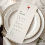 Pink Flamingo Tropics Coastal Wedding Dinner Menükarte<br><div class="desc">Add a playful tropical touch to your reception with this pink flamingo wedding menu. The front features a charming pink flamingo illustration that brings a fun island vibe to your table setting, while the back showcases classic blue stripes for a fresh coastal look. The mix of tropical and coastal elements...</div>