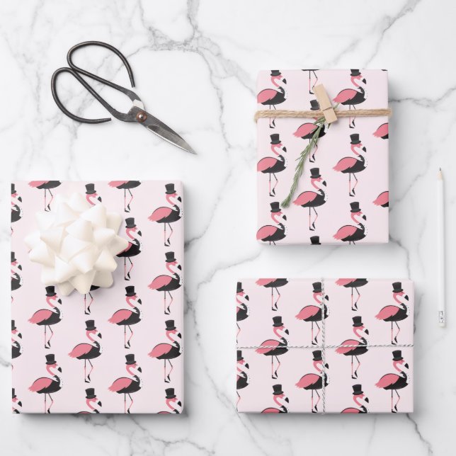 Pink Flamingo Tuxedo Fun Wrapping Paper Sheets Geschenkpapier Set (Vorderseite)