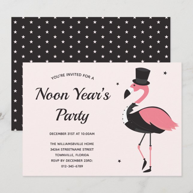 Pink Flamingo Tuxedo Noon Years Party Einladung (Vorne/Hinten)