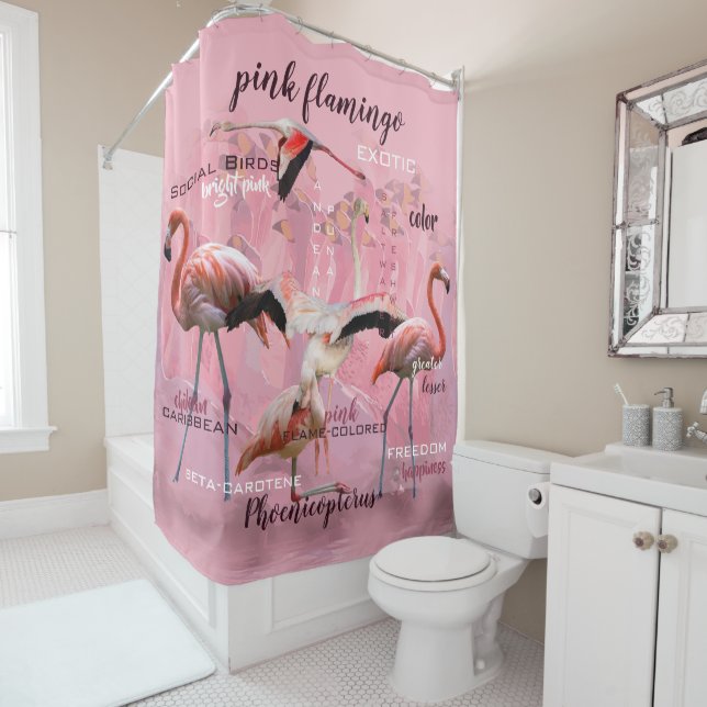 Pink Flamingo Typografie | Angepasst Duschvorhang (Beispiel)