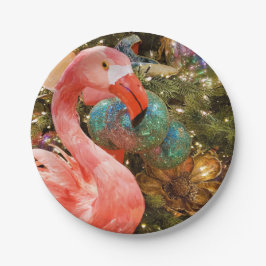 Pink Flamingo und Christmas Tree Party Pappteller
