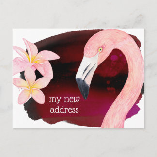 Pink Flamingo und Frangipani Blume Neue Adresse Ankündigungspostkarte