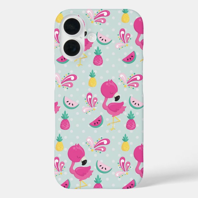 Pink Flamingo und tropische Früchte Muster iPhone 16 Hülle (Rückseite)