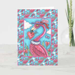 PINK FLAMINGO VALENTINE HERZEN, LIEBE VÖGEL WHIMSY FEIERTAGSKARTE