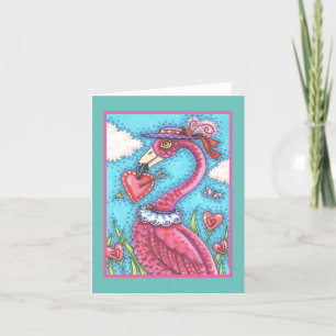PINK FLAMINGO VALENTINE HERZEN, LIEBE VÖGEL WHIMSY FEIERTAGSKARTE