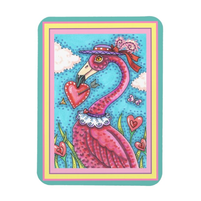PINK FLAMINGO VALENTINE HERZEN, LIEBE VÖGEL WHIMSY MAGNET (Vertikal)