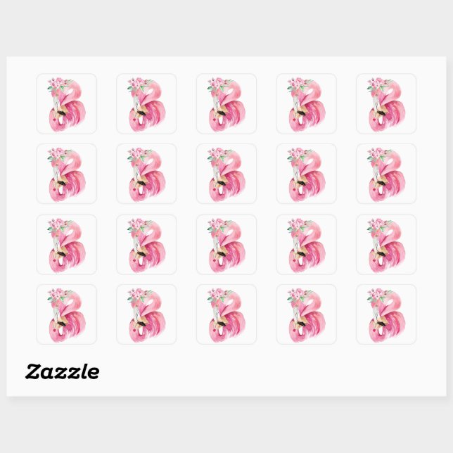 Pink FLAMINGO VALENTINE Square Sticker (Blatt)
