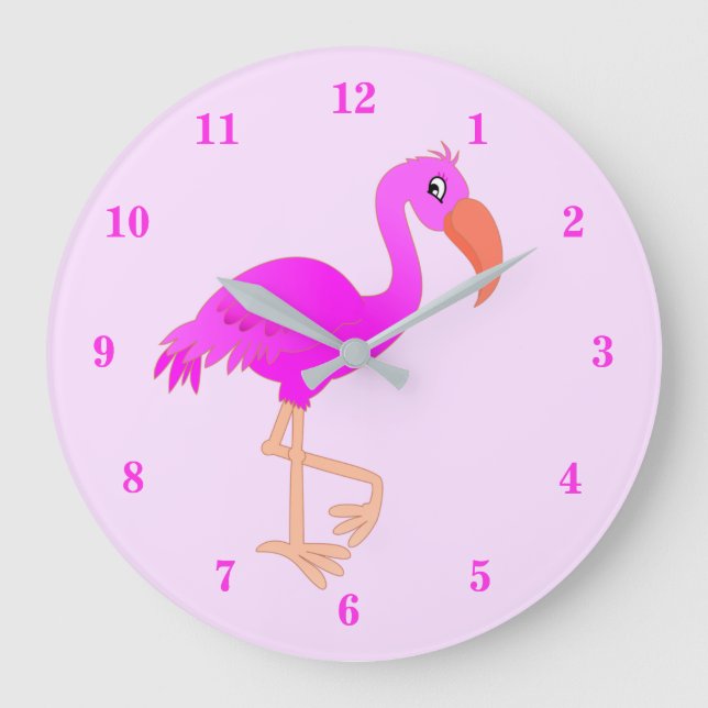 Pink Flamingo Wall Clock Große Wanduhr (Vorderseite)