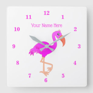 Pink Flamingo Wall Clock mit benutzerdefinierten T Quadratische Wanduhr