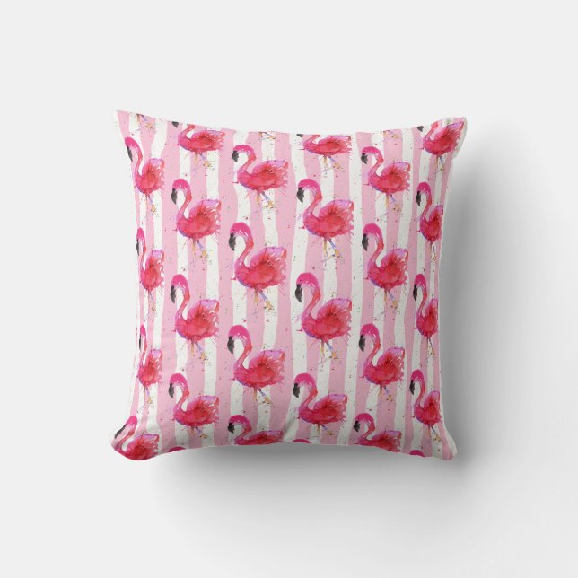 Pink Flamingo Watercolor Throw Kissen (Vorderseite)