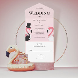 Pink Flamingo Wedding All In One Einladung