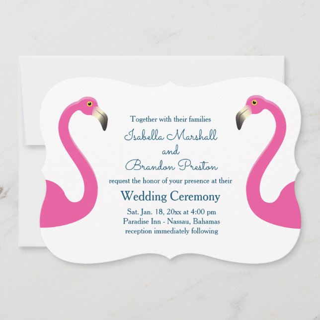 Pink Flamingo Wedding Einladung (Vorderseite)