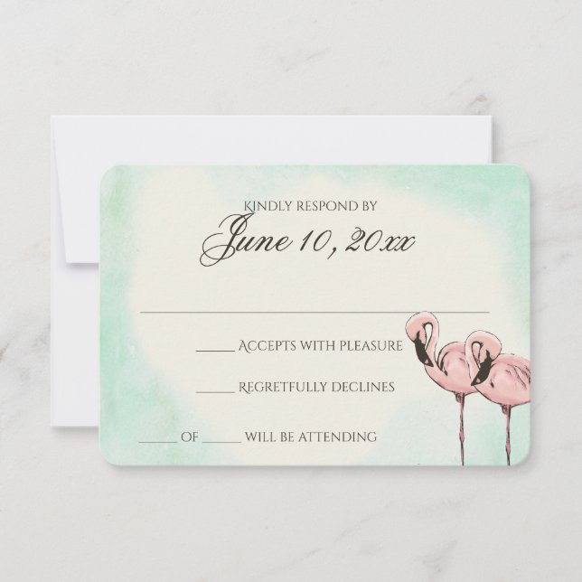 Pink Flamingo Wedding Response Card RSVP Karte (Vorderseite)