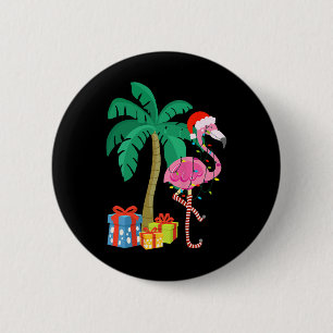 Pink Flamingo Weihnachts Palme Tree Tropical Xmas Button