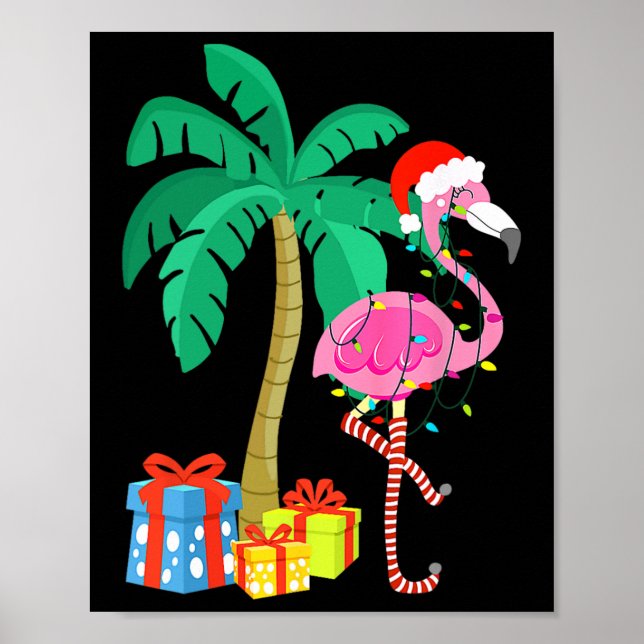 Pink Flamingo Weihnachts Palme Tree Tropical Xmas  Poster (Vorne)
