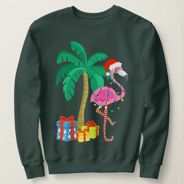 Pink Flamingo Weihnachts Palme Tree Tropical Xmas  Sweatshirt (Design vorne)