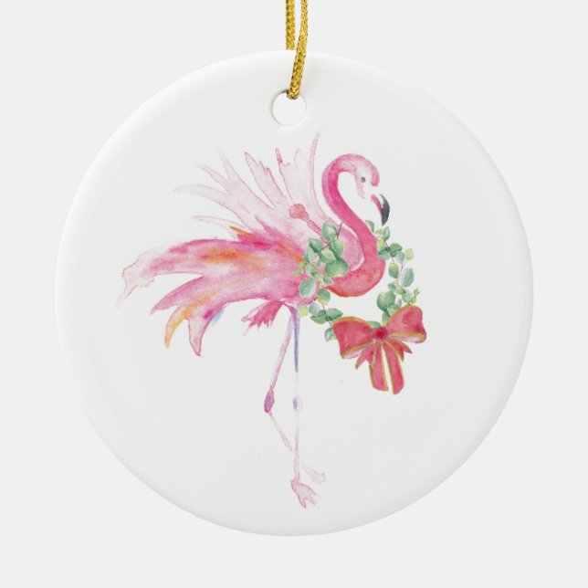 Pink Flamingo Weihnachtsdekor Keramik Ornament (Vorne)