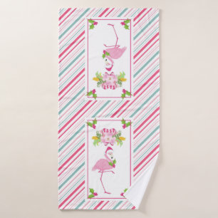 Pink Flamingo Weihnachtsmannmütze Candy Canes und Badhandtuch Set
