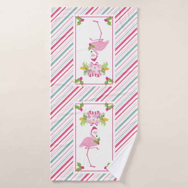 Pink Flamingo Weihnachtsmannmütze Candy Canes und  Badhandtuch Set (Badehandtuch)