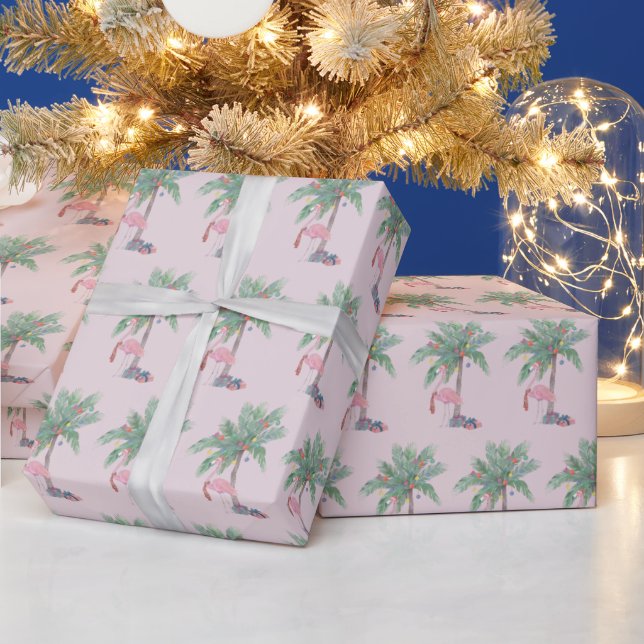 Pink Flamingo | Weihnachtsmannmütze mit Palmenbaum Geschenkpapier (Feiertage)