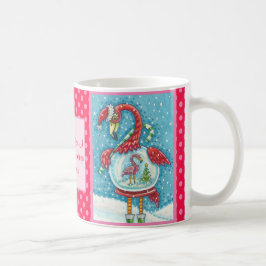 PINK FLAMINGO, WEISSE CHRISTMAS SCHNEE GLOBE TASSE