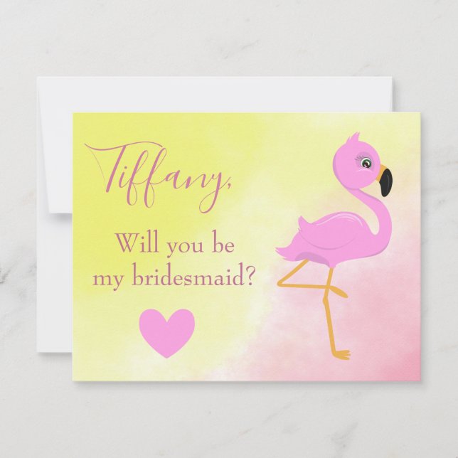 Pink Flamingo Werden Sie meine Brautjungfrau? Einladung (Vorderseite)