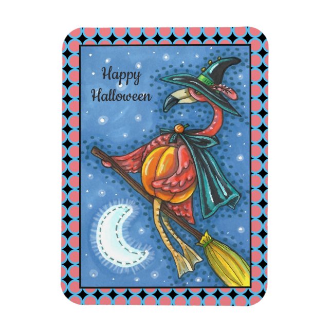 PINK FLAMINGO WITCH, FLIEGT ÜBER DEM MOND AUF EINE MAGNET (Vertikal)