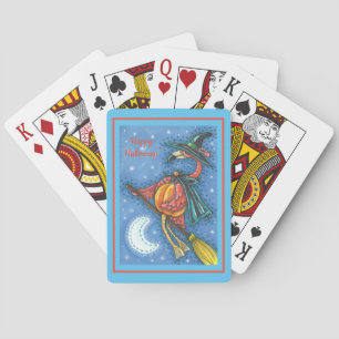 PINK FLAMINGO WITCH, FLIEGT ÜBER DEM MOND AUF EINE SPIELKARTEN