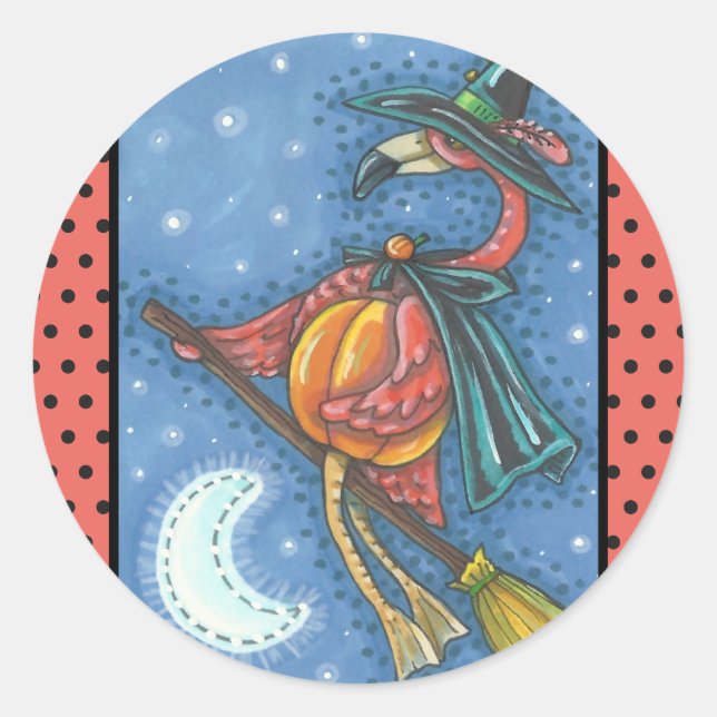 PINK FLAMINGO WITCH, HALLOWEEN STICKERS Sheet Rnd. (Vorderseite)