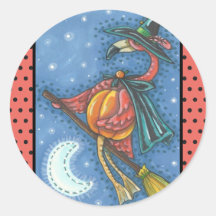 PINK FLAMINGO WITCH, HALLOWEEN STICKERS Sheet Rnd.