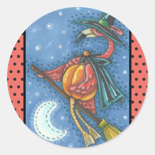 PINK FLAMINGO WITCH, HALLOWEEN STICKERS Sheet Rnd.