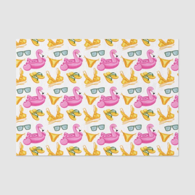 Pink Flamingo Yellow Bikin (Design 81 Pink Series) Seidenpapier (Vorderseite)