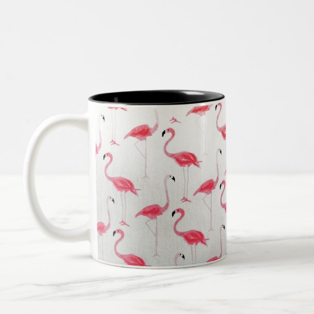 Pink Flamingo Zeichnend Flamingo Artist Pink White Zweifarbige Tasse (Links)