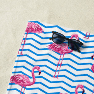 Pink Flamingos Abstrakt Chevrons Mit Monogramm Strandtuch