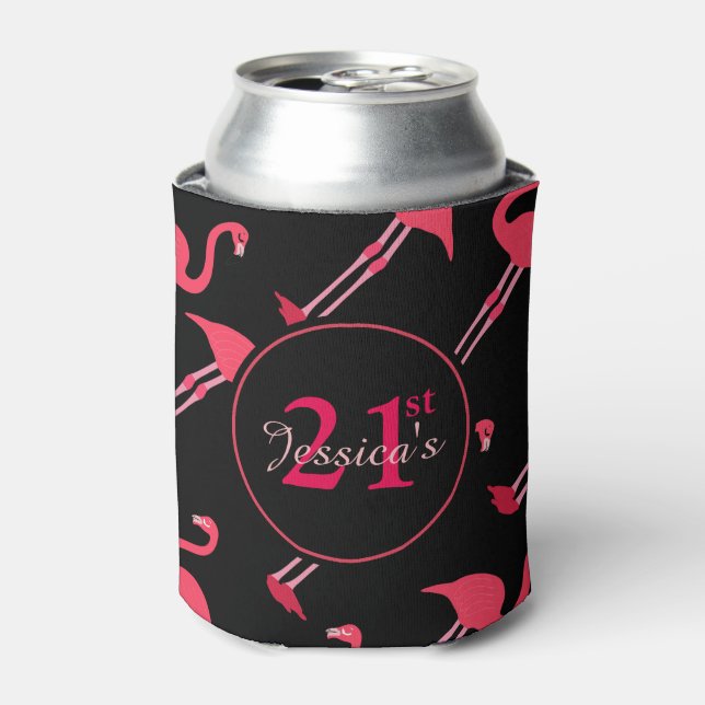 Pink Flamingos auf Black 21. Geburtstag Custom Dosenkühler (Kanne Vorderseite)